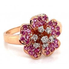 Estate 14kt Rose Gold Pink Sapphire And Diamond Flower Ring