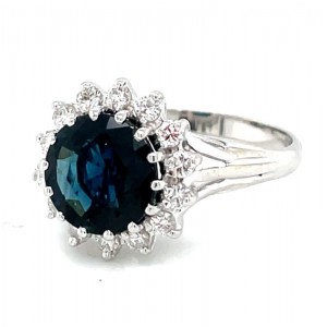 Estate 18kt White Gold Round Blue Sapphire And Diamond Halo Ring