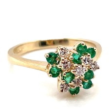 Estate 14kt Yellow Gold Emerald And Diamond Swirl Ring