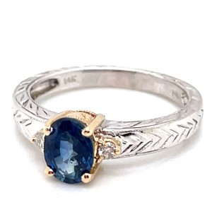 Estate 14kt Yellow And White Gold Sapphire And Diamond Ring