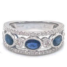 18kt White Gold Oval Sapphire And Diamond Band Ring
