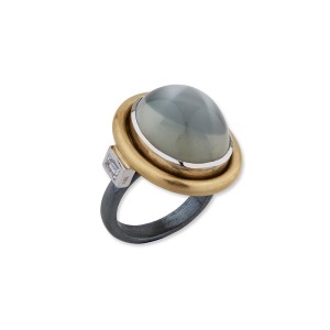 Lika Behar 22kt Yellow Gold And Sterling Silver Moonstone And Diamond "Deco" Ring