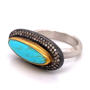 Lika Behar Sterling Silver And 24kt Gold Turquoise And Diamond "My World' Ring