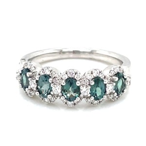 14kt White Gold Alexandrite And Diamond Halos Ring