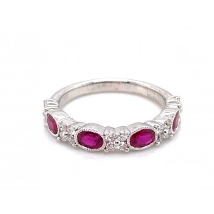 18kt White Gold Ruby And Diamond Band Ring