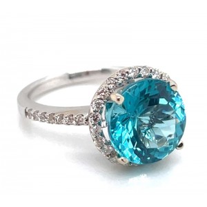Estate 14kt White Gold Neon Blue Apatite And Diamond Halo Ring