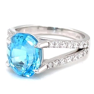 14kt White Gold Blue Topaz And Diamond Ring