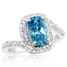 Parle 18kt White Gold Blue Zircon And Diamond Ring