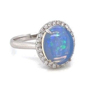 14kt White Gold Opal And Diamond Halo Ring