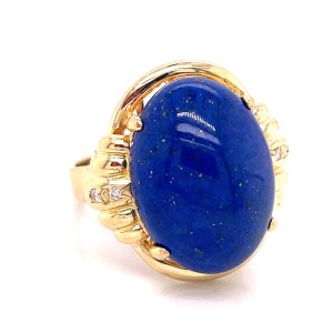 Estate 14kt Yellow Gold Lapis And Diamond Ring