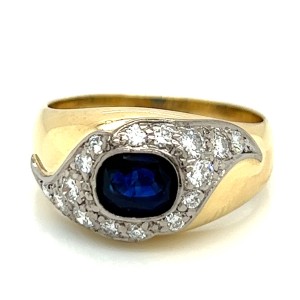 Estate 18kt Yellow Gold Sapphire And Diamond Ring