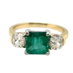 14kt Yellow Gold Emerald And Diamond Three-stone Ring