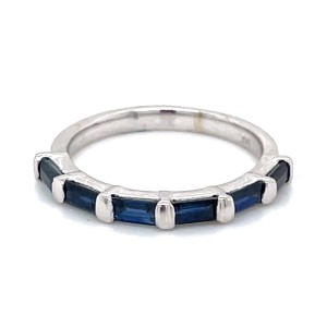 14kt White Gold Sapphire Baguette Part Way Band Ring