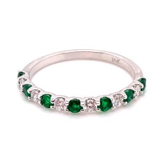 14kt White Gold Emerald And Diamond Thirteen-stone Band Ring