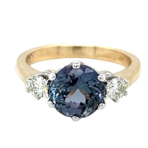 14kt Yellow Gold Tanzanite And Diamonds Three-stone Ring