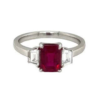 Platinum Three-stone Ruby And Diamond Ring