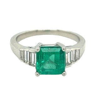 Platinum Emerald And Diamond Ring