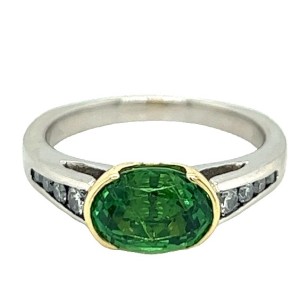 Platinum And 18kt Yellow Gold Tsavorite Garnet And Diamond Ring