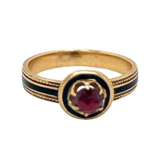 Estate 18kt Yellow Gold Rose Cut Garnet Ring