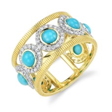Sloane Street 18kt Yellow Gold Turquoise And Diamond Halos Ring