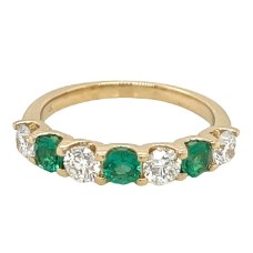 14kt Yellow Gold Emerald And Diamond Seven-stone Band Ring