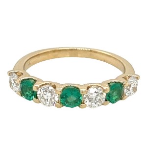 14kt Yellow Gold Emerald And Diamond Seven-stone Band Ring