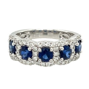 18kt White Gold Sapphire And Diamond Halos Ring