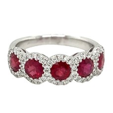 18kt White Gold Ruby And Diamond Halos Ring
