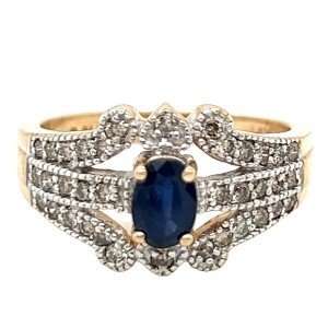 Estate 14kt Yellow Gold Sapphire And Diamond Filigree Ring