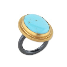 Lika Behar Oxidized Sterling Silver And 24kt Yellow Gold Turquoise"Gela" Ring