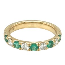 14kt Yellow Gold Emerald And Diamond Eleven Stone Band Ring