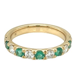 14kt Yellow Gold Emerald And Diamond Eleven Stone Band Ring