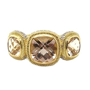Sloane Street 18kt Yellow Gold Morganite And Diamond Three Stone Ring