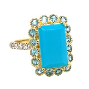 Sloane Street 18kt Yellow Gold Turquoise, Blue Topaz And Diamond Ring