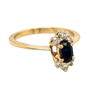 Estate 14kt Yellow Gold Oval Dark Blue Sapphire And Diamond Ring
