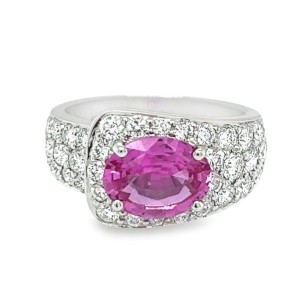 Gumuchian Platinum Pink Sapphire And Diamond "Buckle" Ring