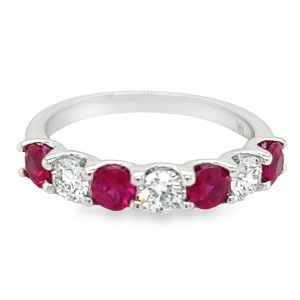 14kt White Gold Ruby And Diamond Seven-stone Band Ring