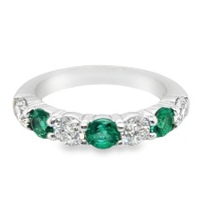 14kt White Gold Emerald And Diamond Seven-stone Band Ring