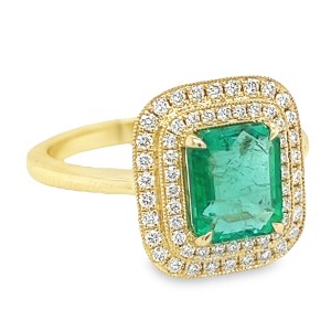 14kt Yellow Gold Emerald And Diamond Halo Ring