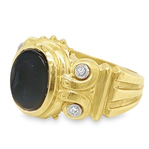 Estate 18kt Yellow Gold Onyx Intaglio And Diamond Ring By Dilaro