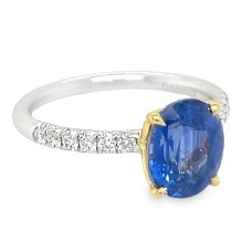 Christophe Danhier 18kt White Gold Oval Sapphire Ring With Diamonds