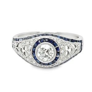 Estate Art Deco Platinum Diamond And Sapphire Dome Ring