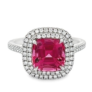 Platinum Red Spinel And Diamond Halo Ring