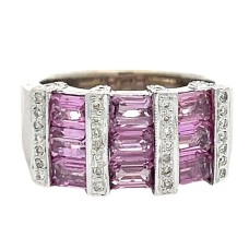 Estate 18kt White Gold Pink Sapphire And Diamond Band Ring
