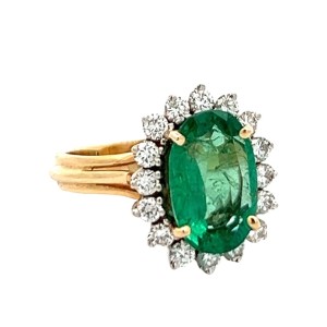 Estate 14kt Yellow Gold Emerald And Diamond Cocktail Ring