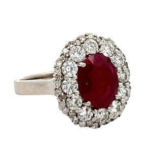 Estate 18kt White Gold Oval Ruby And Diamond Halo Ring