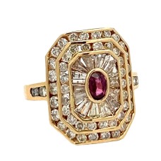 Estate 18kt Yellow Gold Oval Ruby And Diamond Ring