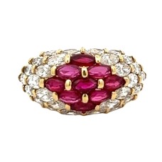 Estate 18kt Yellow Gold Marquise Ruby And Diamond Dome Ring