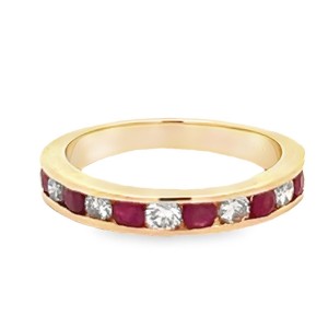 Estate 14kt Yellow Gold Ruby And Diamond Band Ring