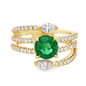 18kt Yellow Gold Emerald And Diamond Bypass Multi-row Ring